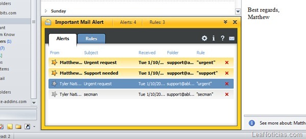 outlook email alerta add on