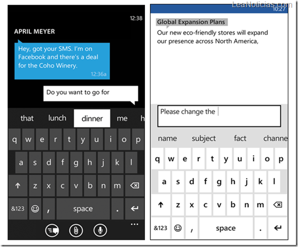 teclado de Windows Phone