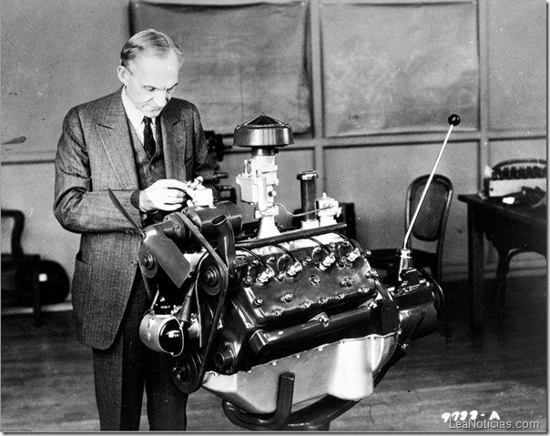 Henry Ford Looking at V-8 engine