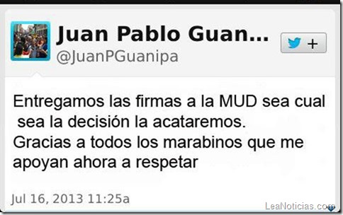 Twitt de Guanipa