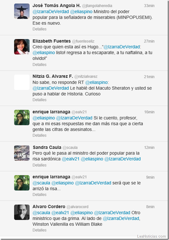 Conversación entre Andrés Izarra y Elías Pino por Twitter