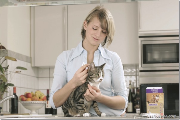 Woman with cat in the kitchen