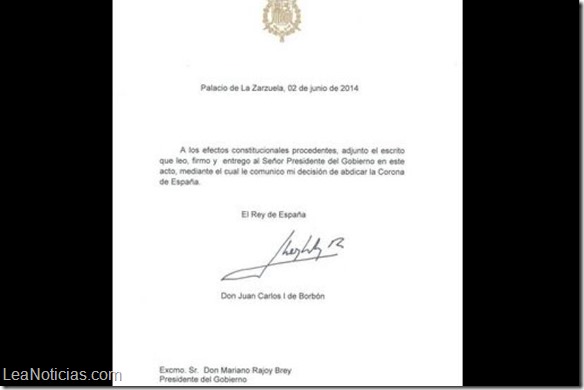 Rey Juan Carlos renuncia