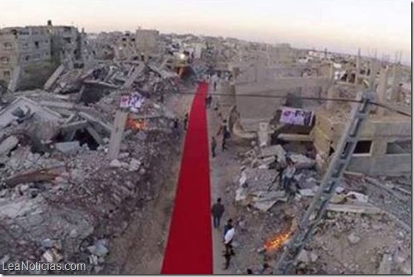 Despliegan alfombra roja entre ruinas de Gaza