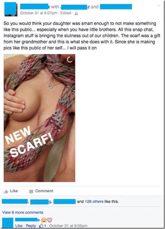 Padre publica en Facebook foto de su hija en topless para darle una lección