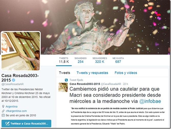 Cristina Fernández “se roba” cuenta de Twitter de Presidencia argentina