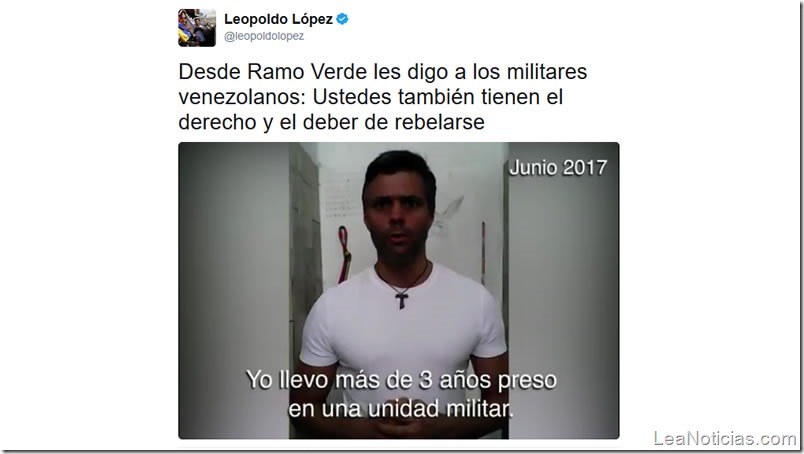 Leopoldo López llama a los militares a rebelarse (video filtrado)
