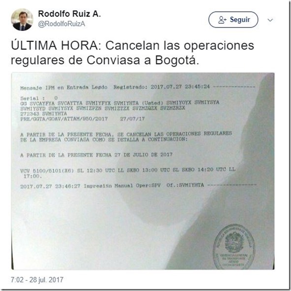 Conviasa-Colombia