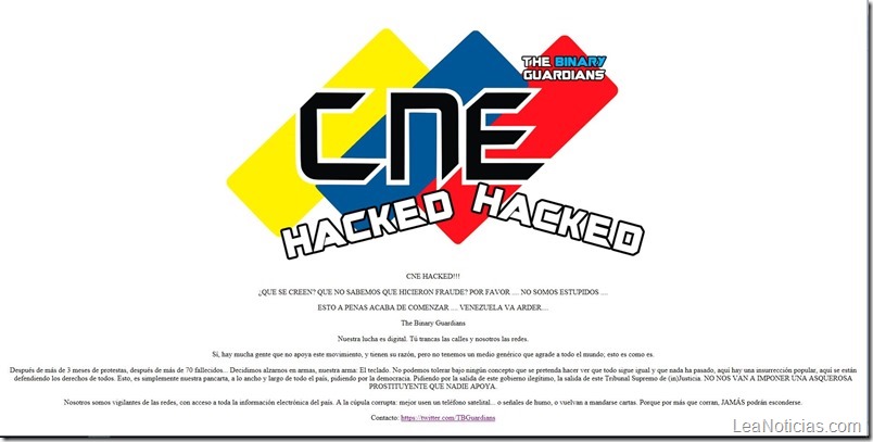 Hackean página del CNE de Venezuela y dejan un mensaje libertario